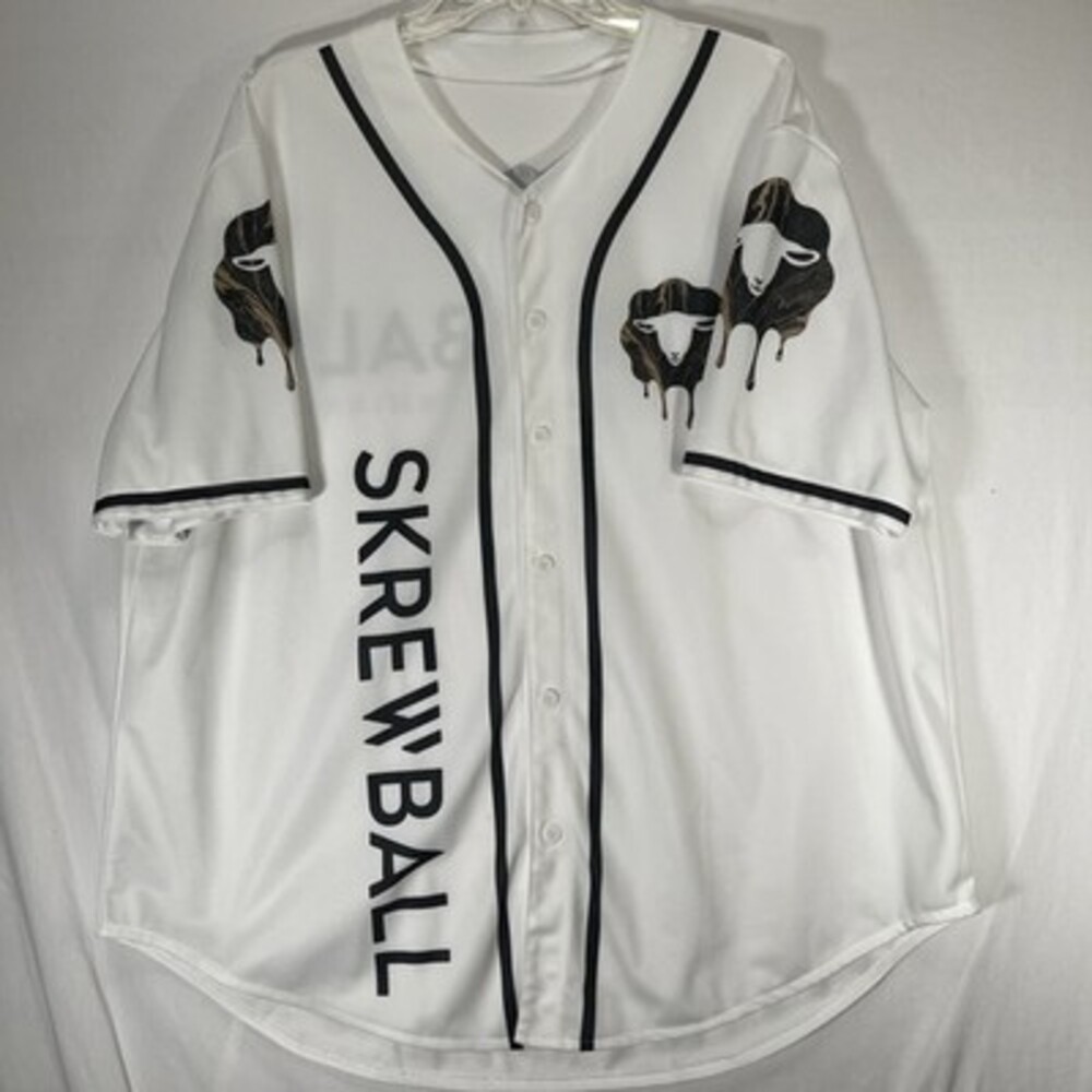 Screwball Peanut Butter Whiskey Jersey White Polyester Spandex Blend Size XL